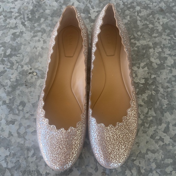 Chloe Shoes - CHLOE Lauren Scalloped Ballerina Flats womens 11 nude / blush / silver metallic